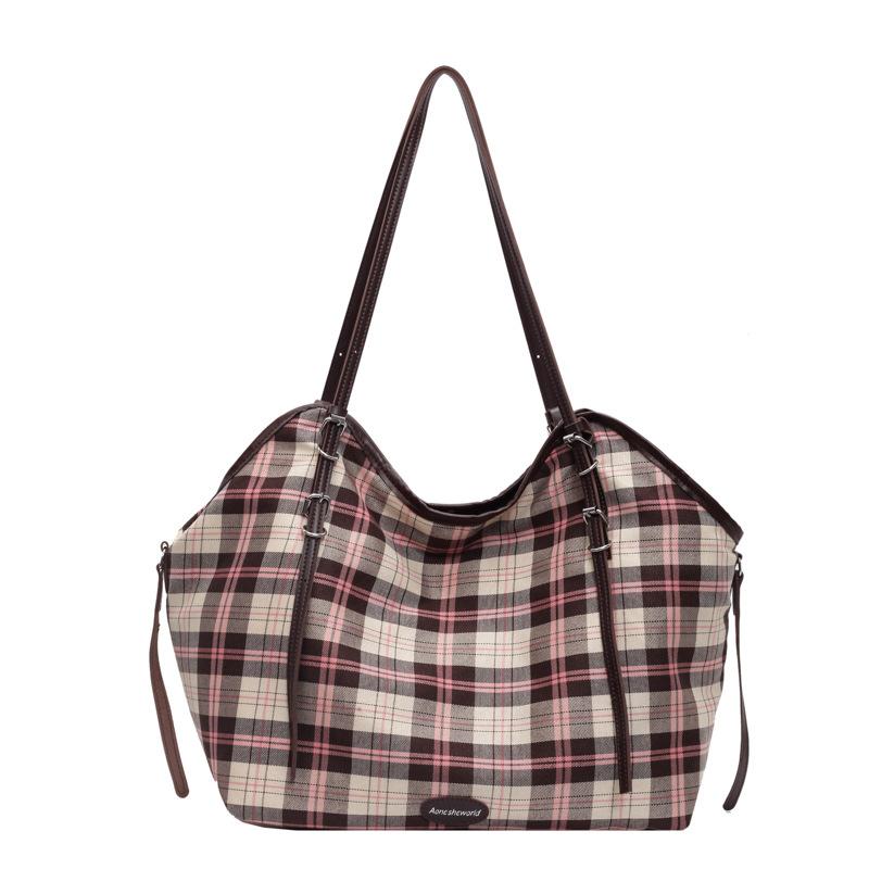Fashion Plaid Canvas Tote Bag Women's New Versatile Casual Lightweight Shoulder Bag