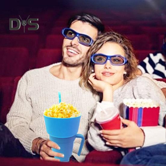 Copo para lanche 2 em 1, copo multifuncional que muda de cor para estádio, lanche e bebida com canudo para filmes, uso doméstico