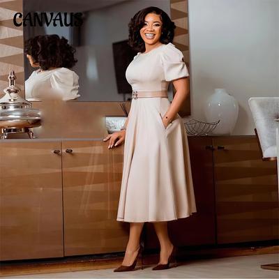 Summer Women's Dress Plus Size Round Neck Temperament Elegant Waisted Large Swing Bubble Sleeve A-line Dress
