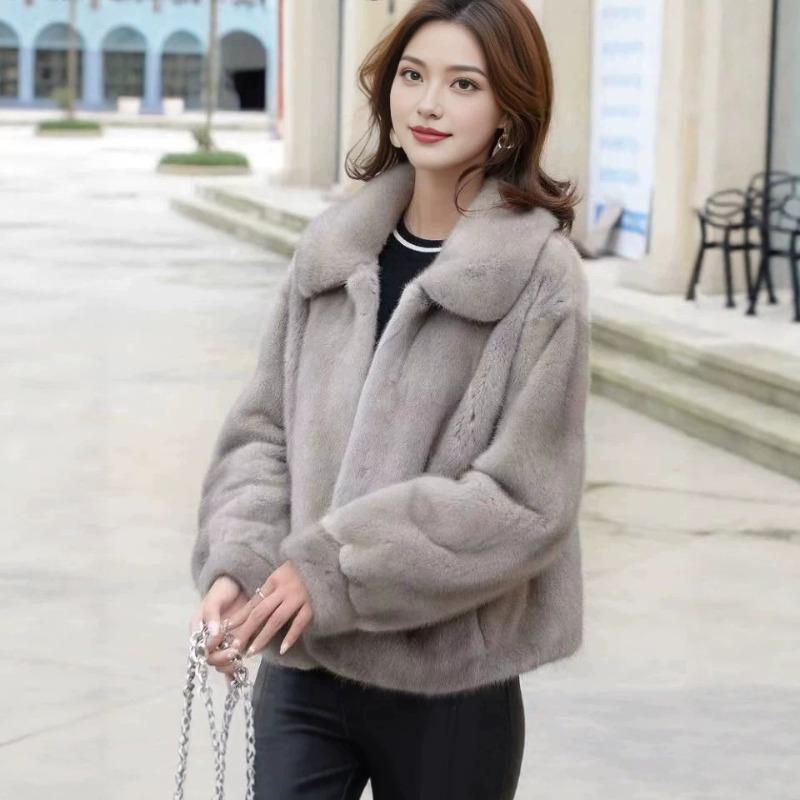 Winter whole mink lapel imitation mink fur coat women's fashion warm and environmentally friendly mink coat