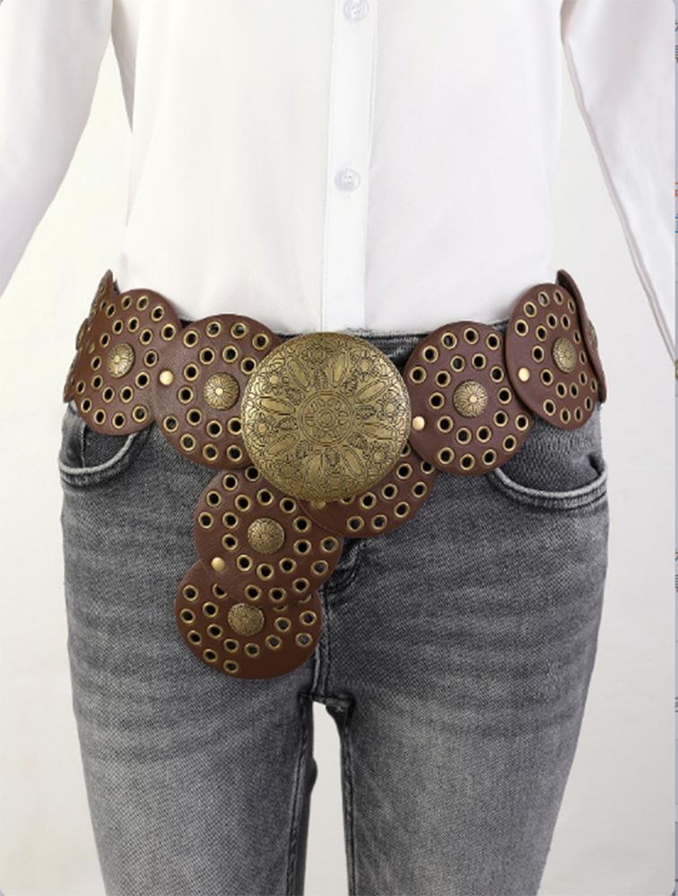 Y2K Retro Denim Women's Western Leather Belt - Versatile, Stylish, Hollow Round Design