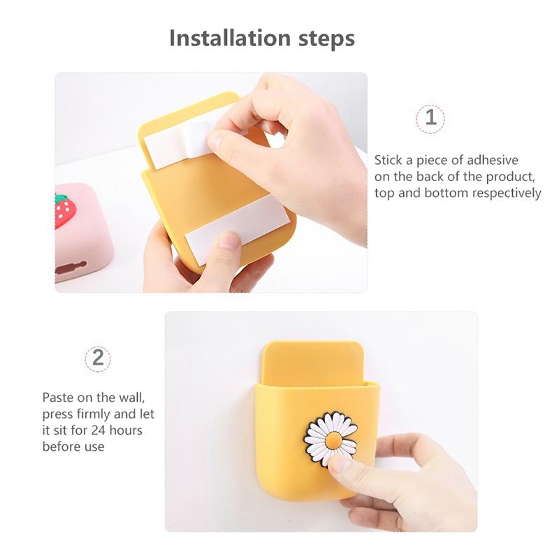 Cartoon Wall Mounted Organizer Storage Box Remote Control Mounted Mobile Phone Plug Holder Stand Wall Charging Multifunctio