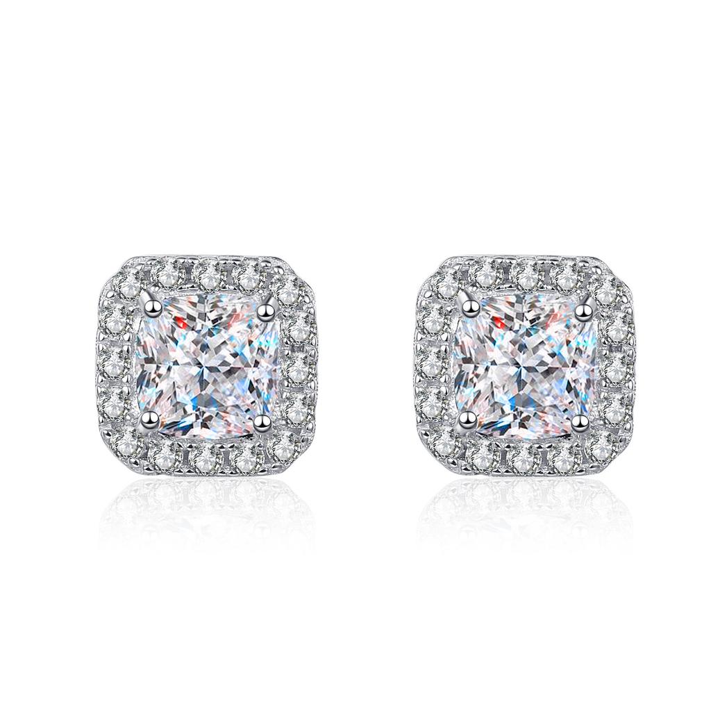 Boucles d'oreilles en moissanite pour femmes, boucles d'oreilles Seiko en argent sterling S925 plaqué or PT950