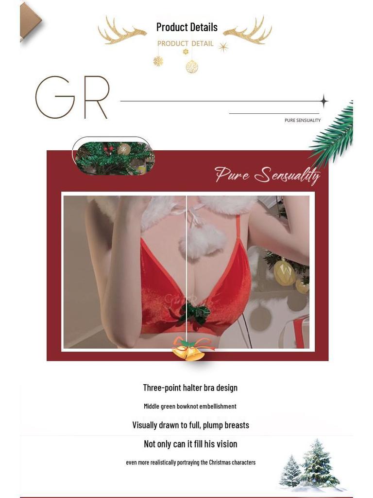 Gorgeous Velvet Lingerie: Sexy Three-Piece Bra, Short Skirt, & Christmas Naughty Set