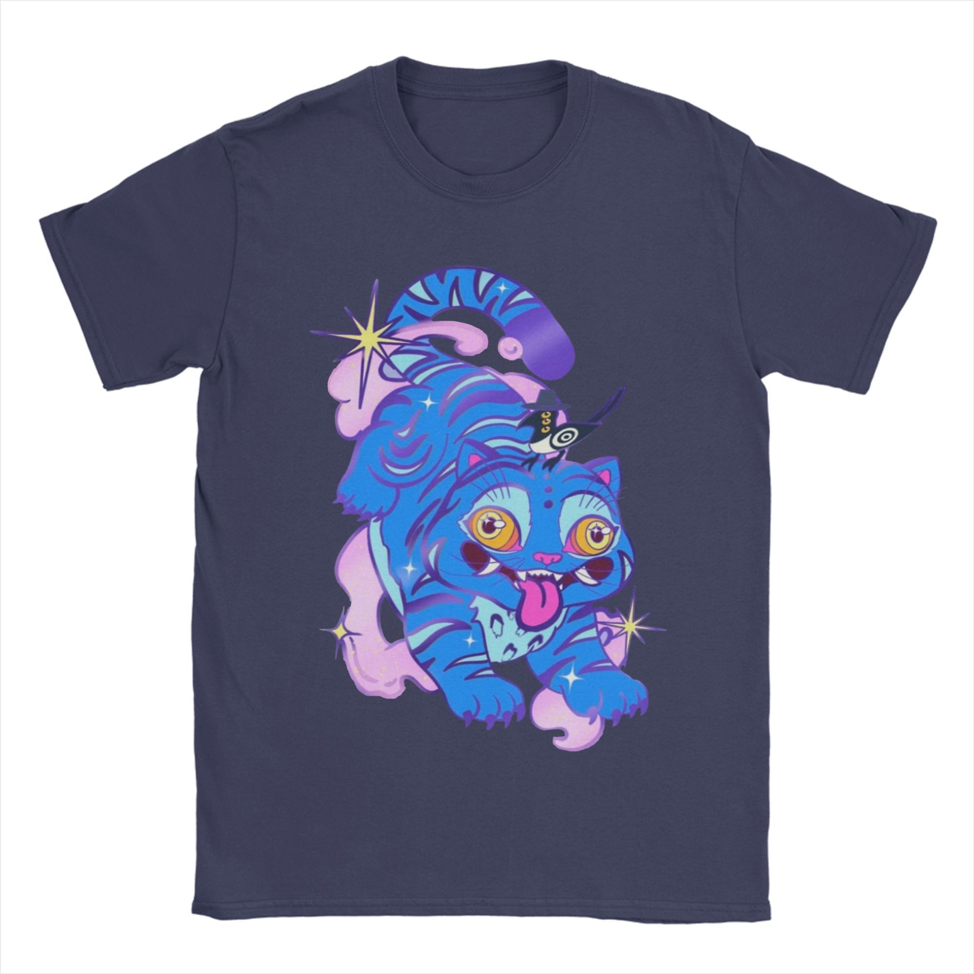 

Men s T-Shirt Kpop Demon Hunters Blue Derpy Tiger Huntrix Cotton Tees Short Sleeve T Shirt Round Collar Clothing Graphic Printed 3XL