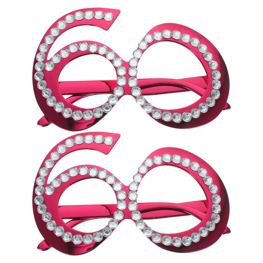 2Pcs Birthday Number Glasses Rhinestone Eyewear Party Supplies Photo Booth Props Celebration Accessories for Adults 60Th