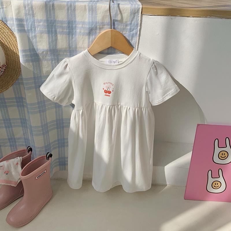 Cute Printed Short Sleeve Dress For Girls Stylish Princess Summer Cotton Casual Party Wear Children Clothing 90cm
