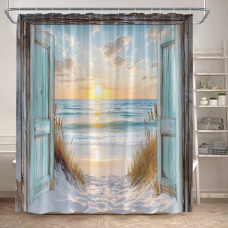 VIKAMA Underwater World Theme Shower Curtain - Waterproof and Mold-Resistant Bathroom Partition Curtain for Home Decoration
