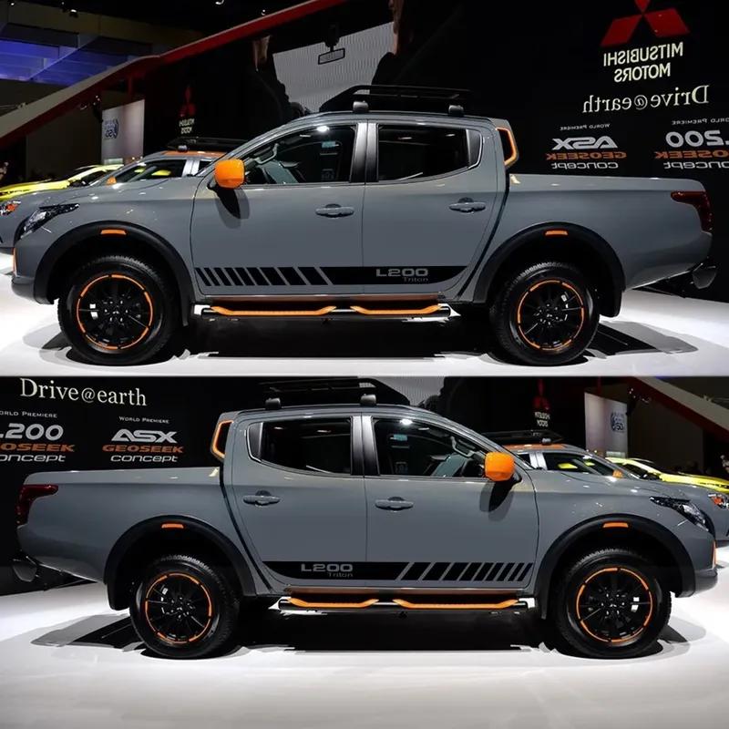 2Pcs Car Long Side Stripes Stickers For Mitsubishi L200 Triton Auto Sports DIY Vinyl Film Styling Decals Car Tuning Sticker
