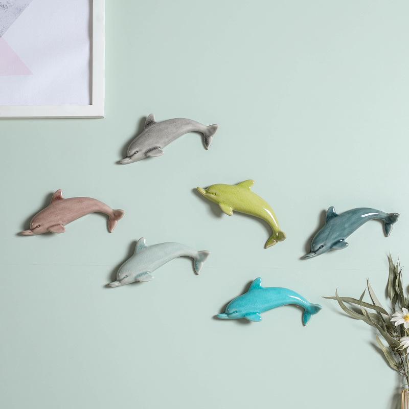 1 Pcs Nordic Style 3D Ceramic Dolphin Murals Wall Hanging Background Decor Crafts Restaurant Living Room Office Decor Ornaments