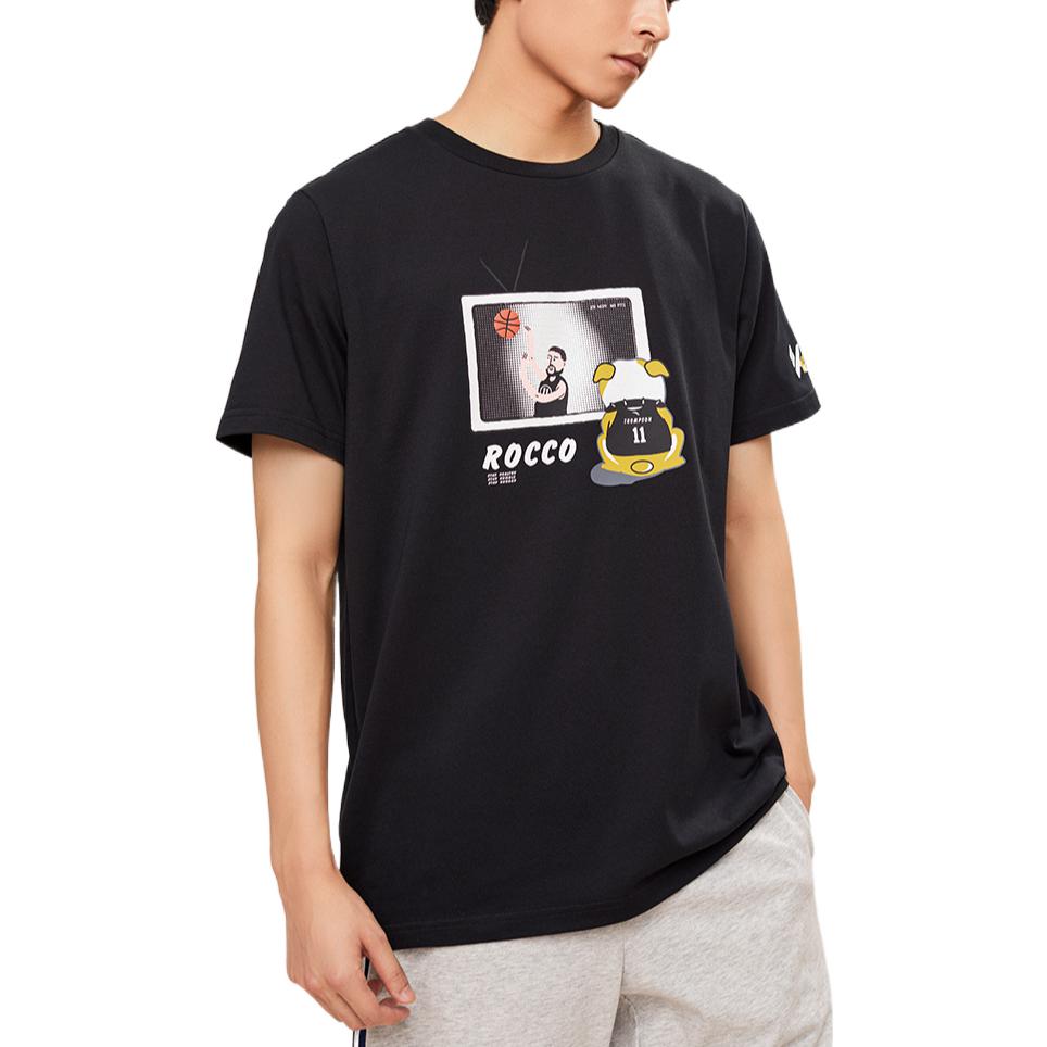 Anta Solid Color Pattern Print Crew Neck Short-Sleeve Slim Fit T-Shirt Men Tops Black 152221114-3