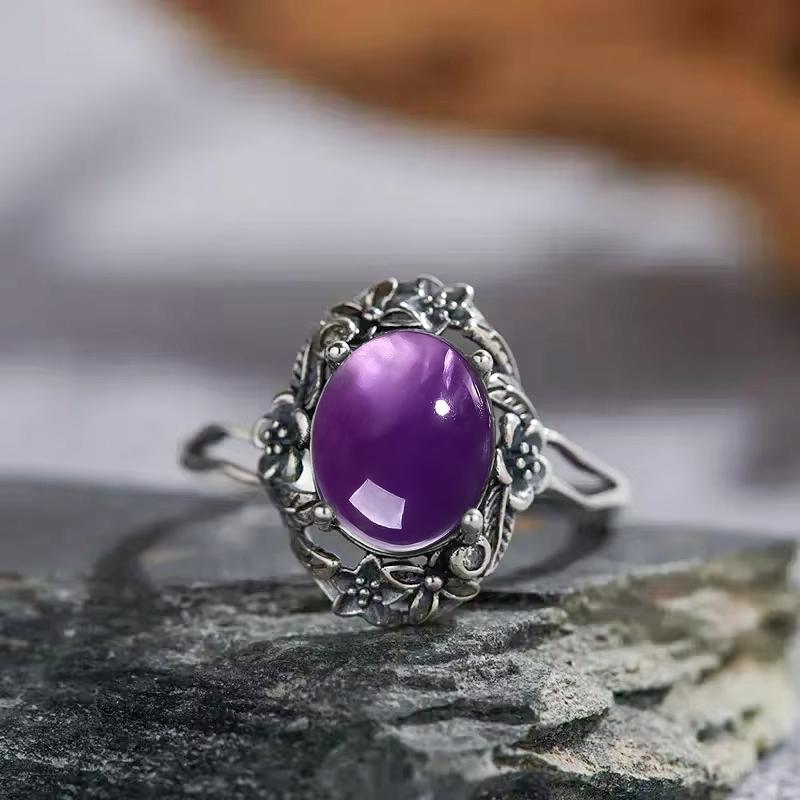Vintage 925 Silver Ring Irregular Flowers Natural Rose Quartz Punk Ring Bohemian Silver Ring Fine Jewelry For Women