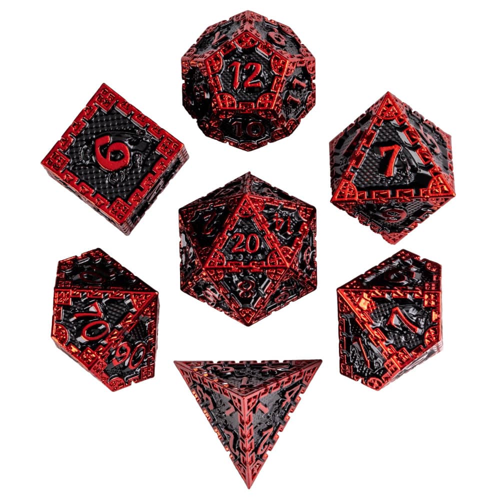 Cusdie DND Metal Solid Dice Dragon Pattern 7Pcs D4-D20 Polyhedral Dice Set for D&D Role Playing Game Pathfinder Board Games