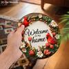 2D Flat Classic Cardinal Wooden Christmas Sign, Charming Decorative Plaque with Wreath Pattern, Ideal for Front Door, Home, Office Decor