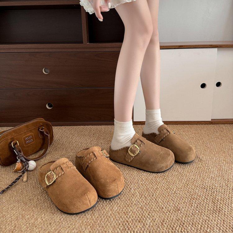 Plateau-Sohlen Boken Schuhe Tasche Kopf Halbschuhe Damen Oberbekleidung 2025 neu Sommer und Herbst Retro Ein-Pedal Innenhöhe erhöhen Boken