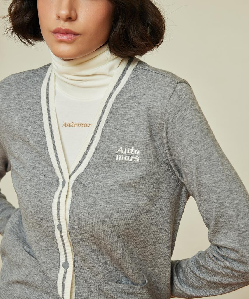 Antomas Placket Contrast Cardigan Women'S - Melange Gray