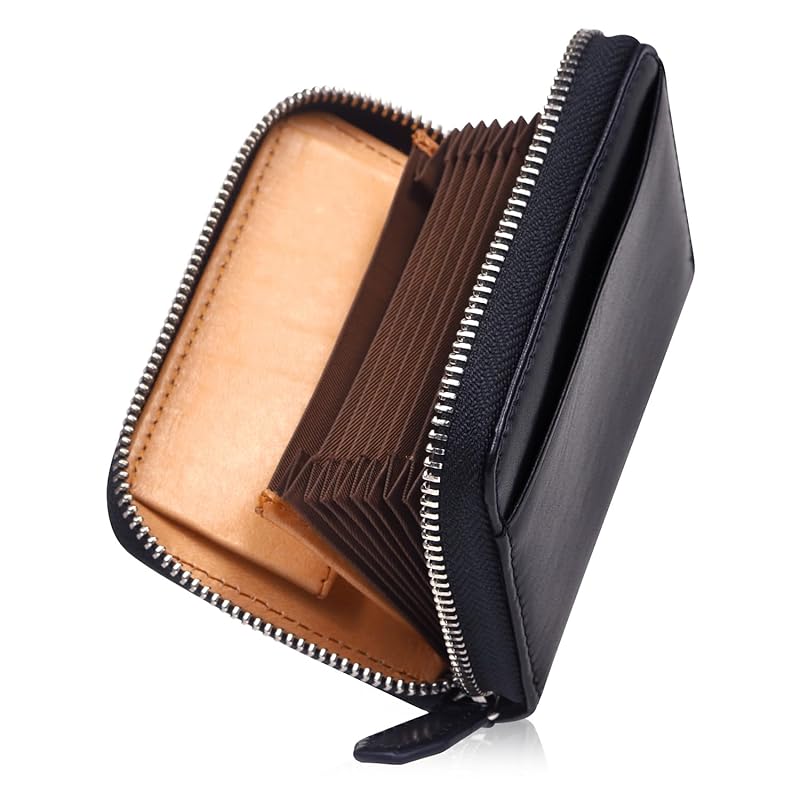 

[Unevenness] men s bellows wallet card holder coin case Bills don t break italian leather genuine leather navy