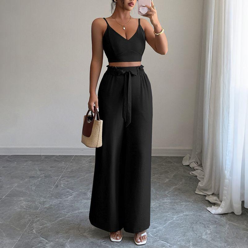 Deep V-neck Camisole Casual Pants Set Deep V-neck Strap Casual Pants Suit