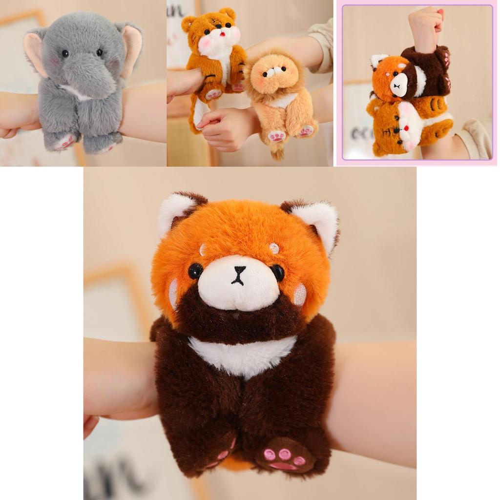 Peluche di Animali Carini con Braccialetto a Scatto Adorabile Elefante e Leone Anello da Mano Bambola di Peluche per Bambini