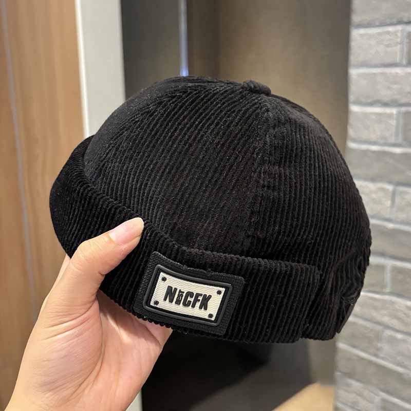 Japanese retro corduroy melon skin hat, men's and women's hip-hop hooligan hat, street trendsetters' brimless landlord hat
