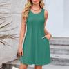 Women's Casual Fashion Breathable Solid Color Vest Dress With Pockets
