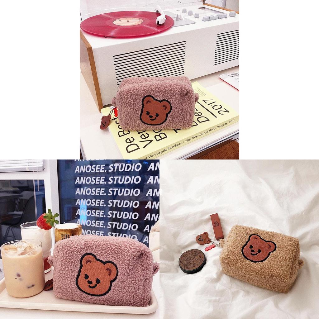 Teddy Plush Bear Makeup Bag With Large Capacity For Travel And Storage