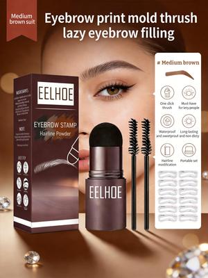 Augenbrauenabdruck-Schablone Brauen Mittelbraun Set Faules Augenbrauen-Auffüll-Make-up Augenbrauen-Kuchen Wasserdicht Haarlinien-Puder 1 Set