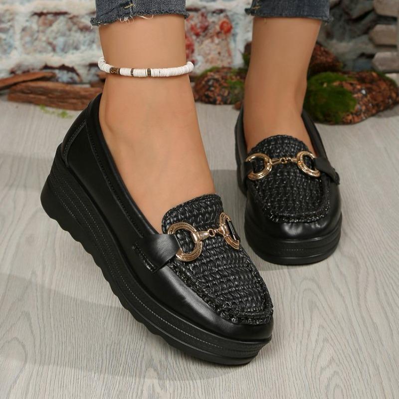 

Women s Plus Size Slip-On Loafers, Platform Block Heel Casual Flats with Metal Buckle 43 чорний