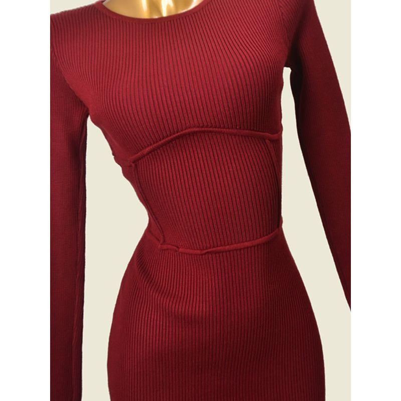 Fashion Style Silm Threaded Long Sleeve round Neck Knitting Dress Fashion Style Fashion Sexy Bodycon Dress