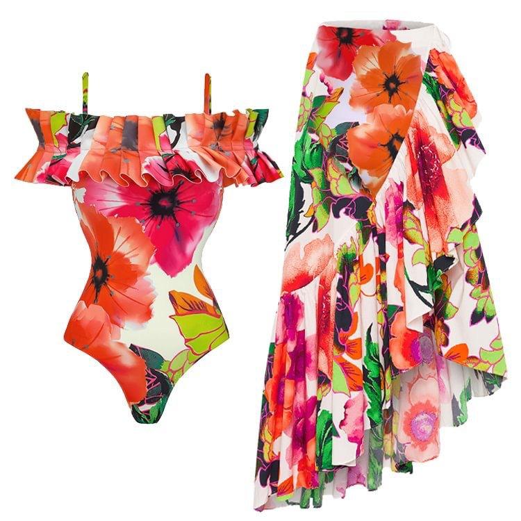 New Sexy One-piece Swimsuit Retro Spa Swimsuit Chiffon Beach Skirt Suit