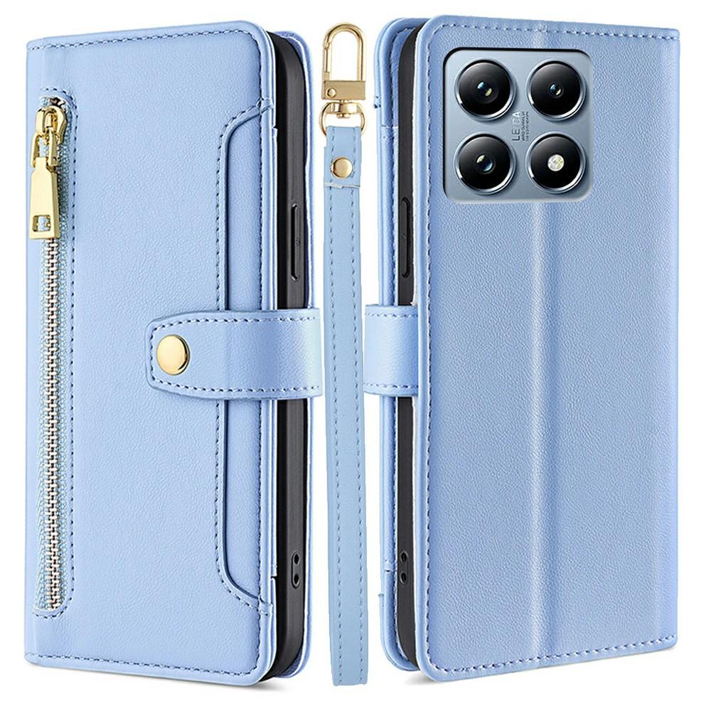 For Xiaomi 14T Pro Leather Case Zipper Pocket Wallet Phone Cover with 2 Straps