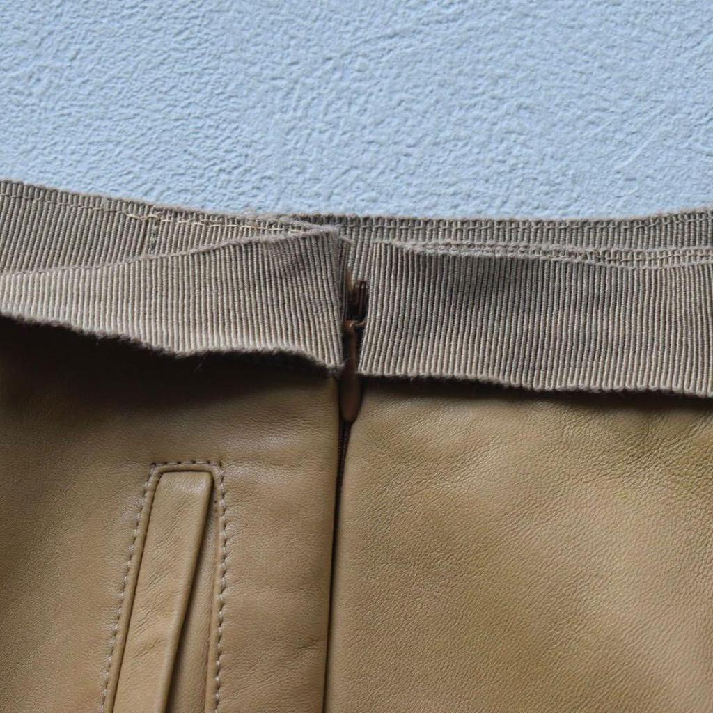 Used 00s PRADA archive Miuccia Period Made in Italy Nappa Leather Leather Pants 46 Camel Genuine Leather Ribbon Belt