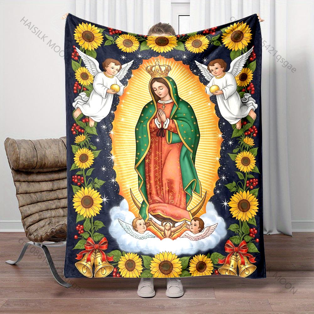 1PC Virgin Mary with Angels Print Believer Pray Blanket Warm Soft Flannel Material Suitable for All Seasons Luxurious Gift
