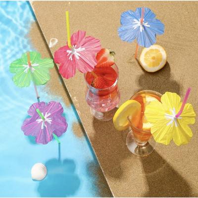Regenschirm-Strohhalme für Getränke Hawaiianische Cocktails Regenschirm-Strohhalme Sommer Strand Luau Tropische Getränke Party-Dekorationen Zubehör(Hibiskus,50 Stück)