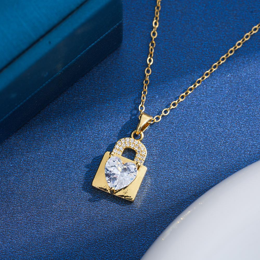 Colorful Zircon Geometric Pendant Necklace for Women – Trendy Titanium Steel Design