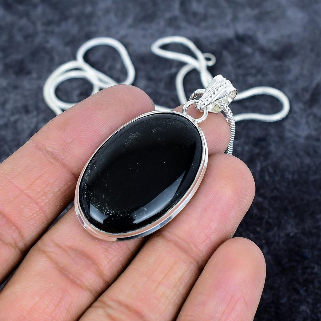 Black Onyx Gemstone Handmade 925 Sterling Silver Jewelry Pendant 2.05" M-2921