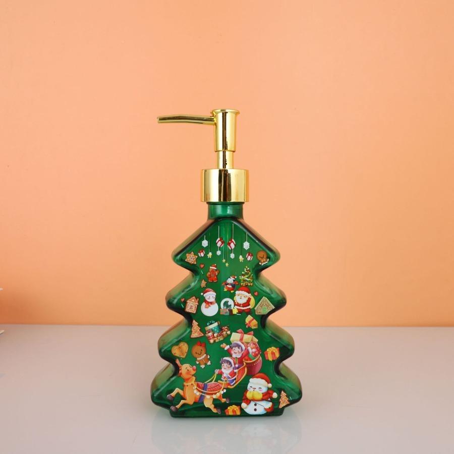 

Christmas Design Glass Dispenser Bottle Refillable Pump for Shampoo Soap Lotion Holiday Bathroom Decor Gifts Vanity Organizer 280ml