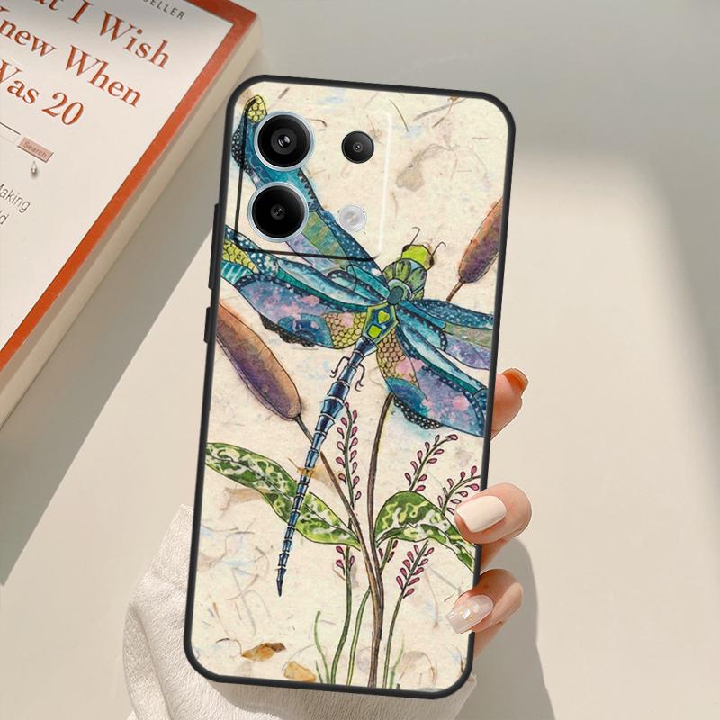 Luxury Dragonfly Funda For Xiaomi Redmi Note 13 Pro 9 10 11 12 14 Pro 11S 12S Case For Redmi 13C 12C 10C 14C