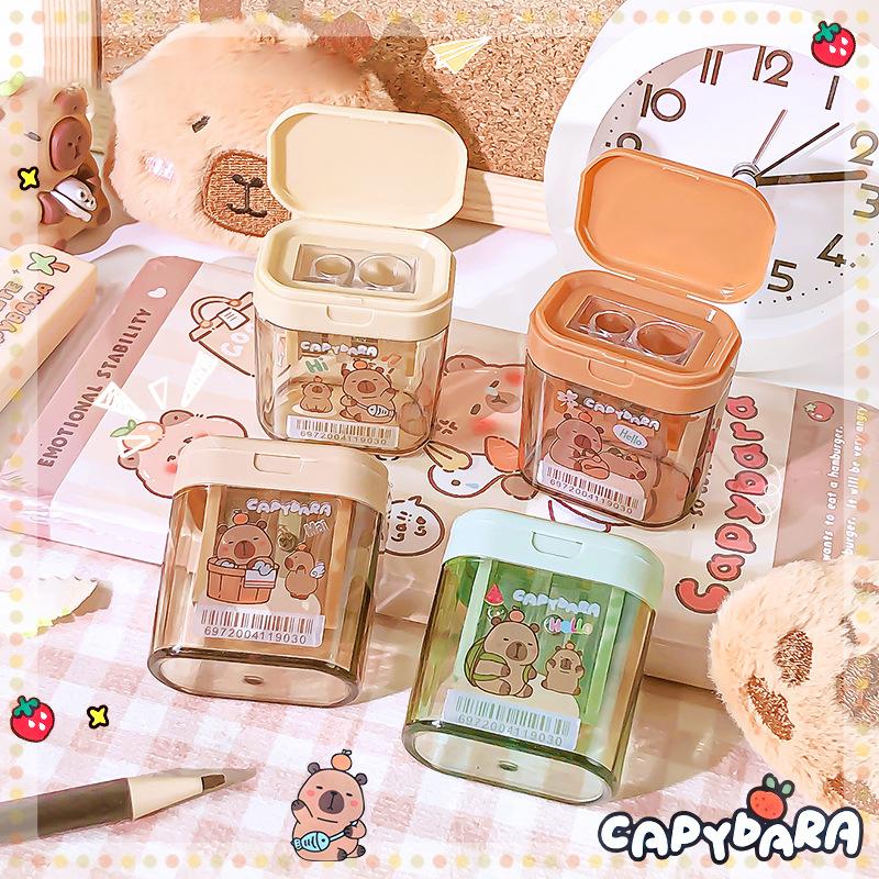 1Pcs Cartoon Capybara Pencil Sharpener Double Hole Pencil Sharpener Portable Mini Manual Pencil Sharpener Student Stationery