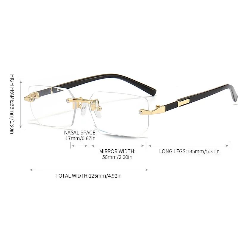 Women Men Business Style Frameless Reading Glasses Trendy Blue Light Blocking Eyewear Rimless Square Far Sighted Eyeglasses