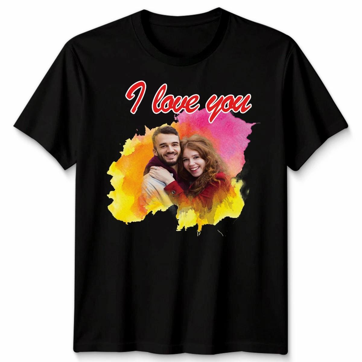 Custom Photo Personalised I Love You Couple Unisex T-Shirt Valentines Gift 3XL