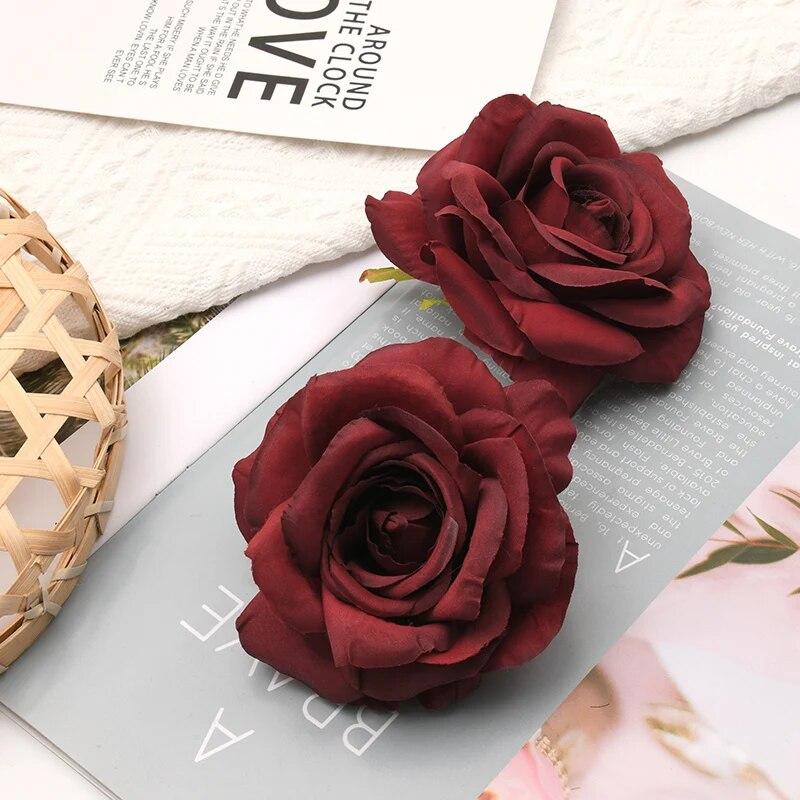 30pcs/Lot 9cm-10CM Large White Rose Artificial Silk Flower Heads DIY Wedding Decoration Wreath Scrapbooking Craft Fake Flowers