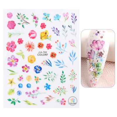 1Pc Nail Stickers Spring Summer Flowers Green Leaves Simulation Dragonfly Nail Art Decoration Water Slides Decals Transfer Foils