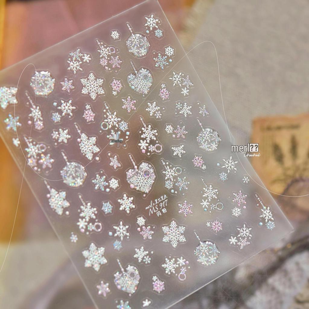 Tomoni & Moshu Winter Luxury Metal Nail Art Stickers: Snowflake & Heart Designs