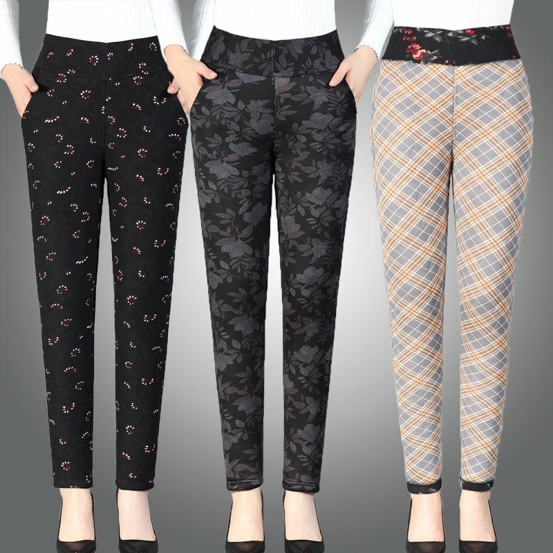 Thickened High-waisted Cotton Pants, Female Grandma Pants, Winter Outer Wear Leggings, Medium and Old Mother Warm and Slim Body Pants