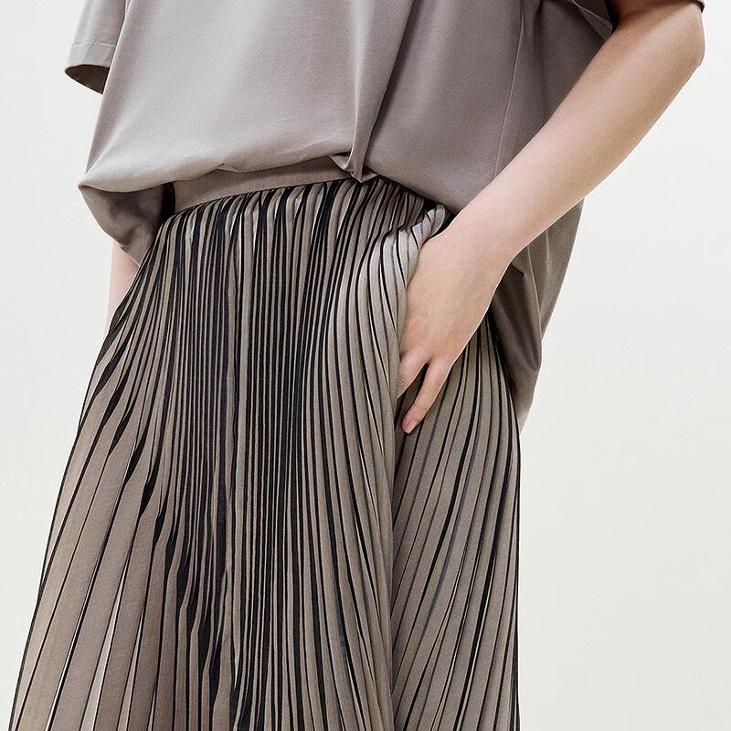 LESS 2025 Summer Pleated A-Line Midi Skirt