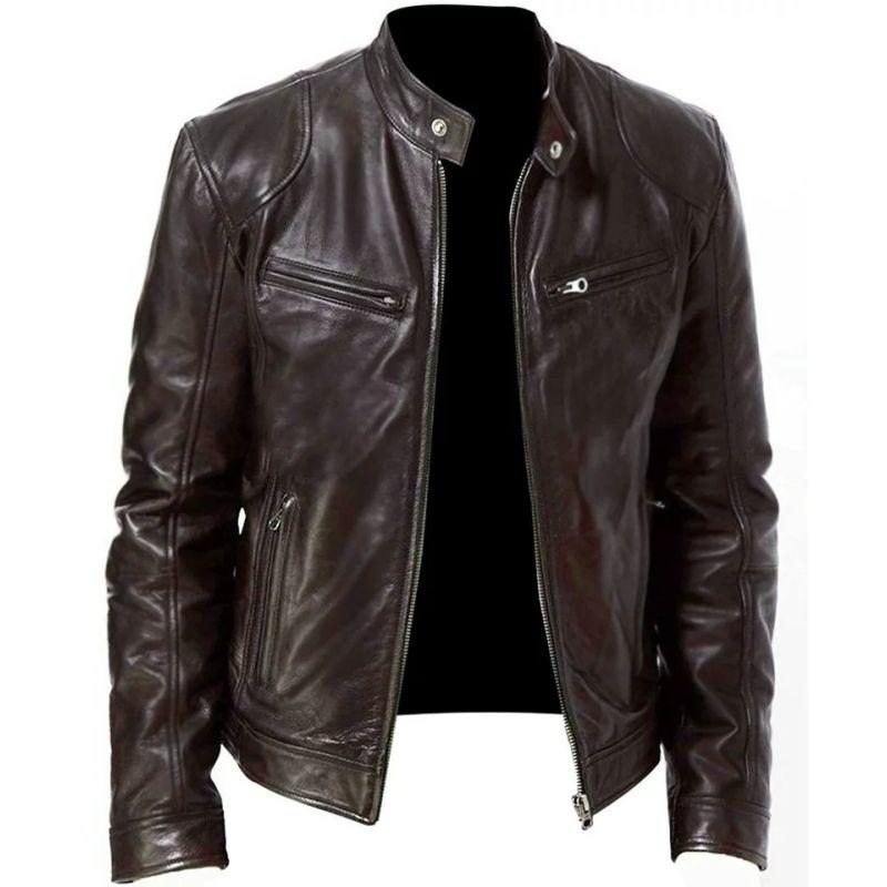 2025 Autumn Winter Fashionable PU Men's Casual Jacket Wholesale European Style Motorcycle Leather Coat