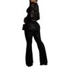AL311 Women's Sexy Lace Flocking See-through Two-piece Set for Nightclub & Party