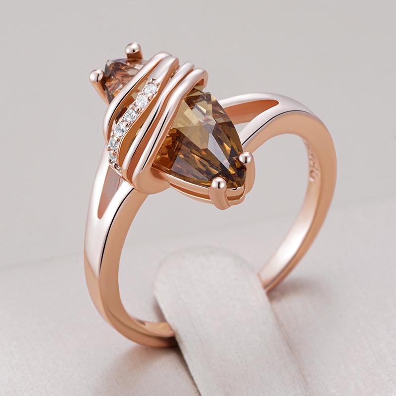 Fashion Brown Natural Zircon Vintage Ring For Women Unique Geometry  Rose Gold Color High Quality Daily Jewelry
