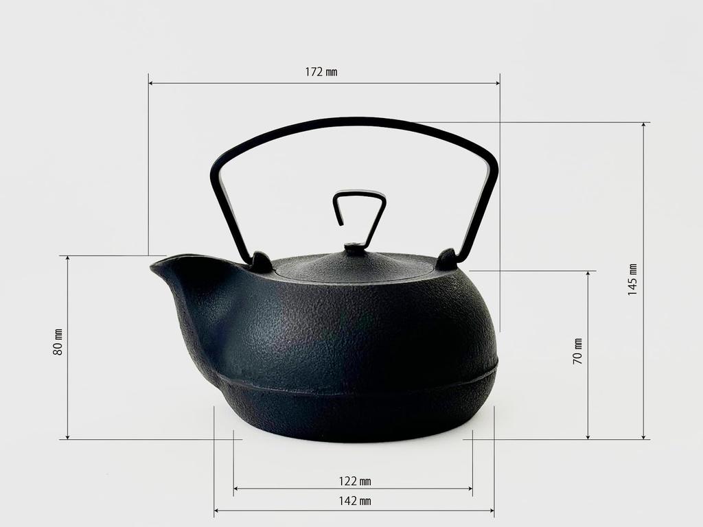 Nanbu Iron Teapot TETSUBIN KETTLE Ichiudo Cast Iron Compatible with 200V IH Cooktops [0.7L Kettle] (Black Finish)